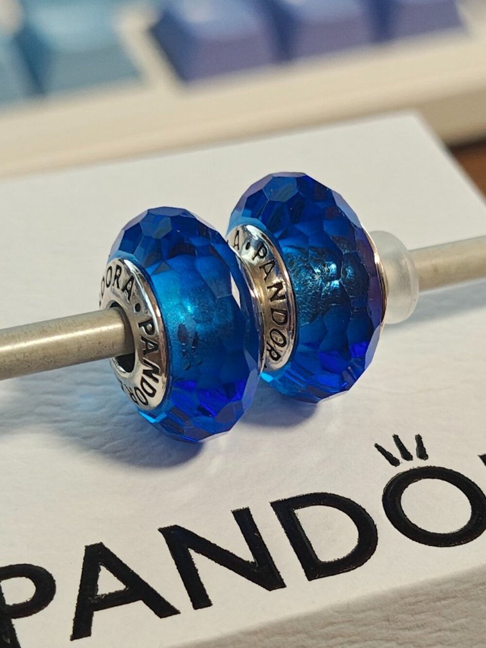 Authentic Retired Pandora Blue Faceted Murano Charms Set of 2 – 791067